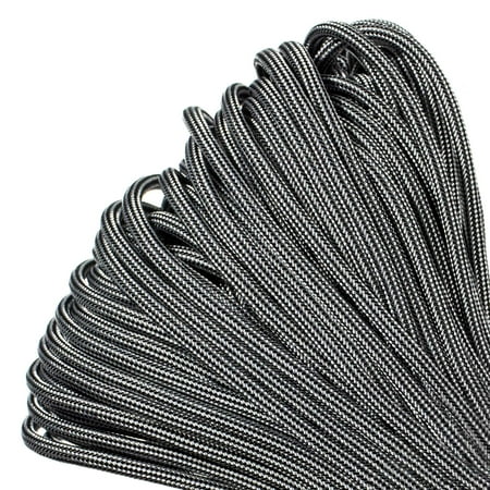 Paracord Planet Brand 550 lb Type III Commercial Grade Parachute Cord - Silver with Black Stripes 1000 Feet - USA Made