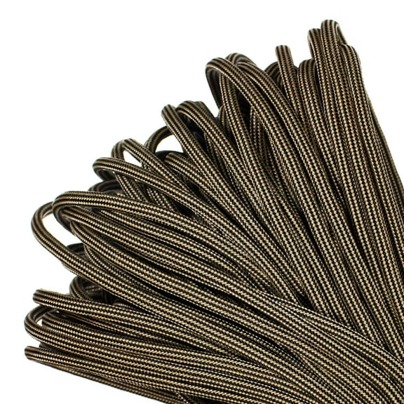 Paracord Planet Brand 550 lb Type III Commercial Grade Parachute Cord - Tan with Black Strips 100 Feet - USA Made