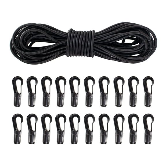 Paracord Planet ¼” Elastic Shock Cord – Bungee Cord with Hooks – All Black – Multiple Rope and Pack Sizes – Outdoor Activities