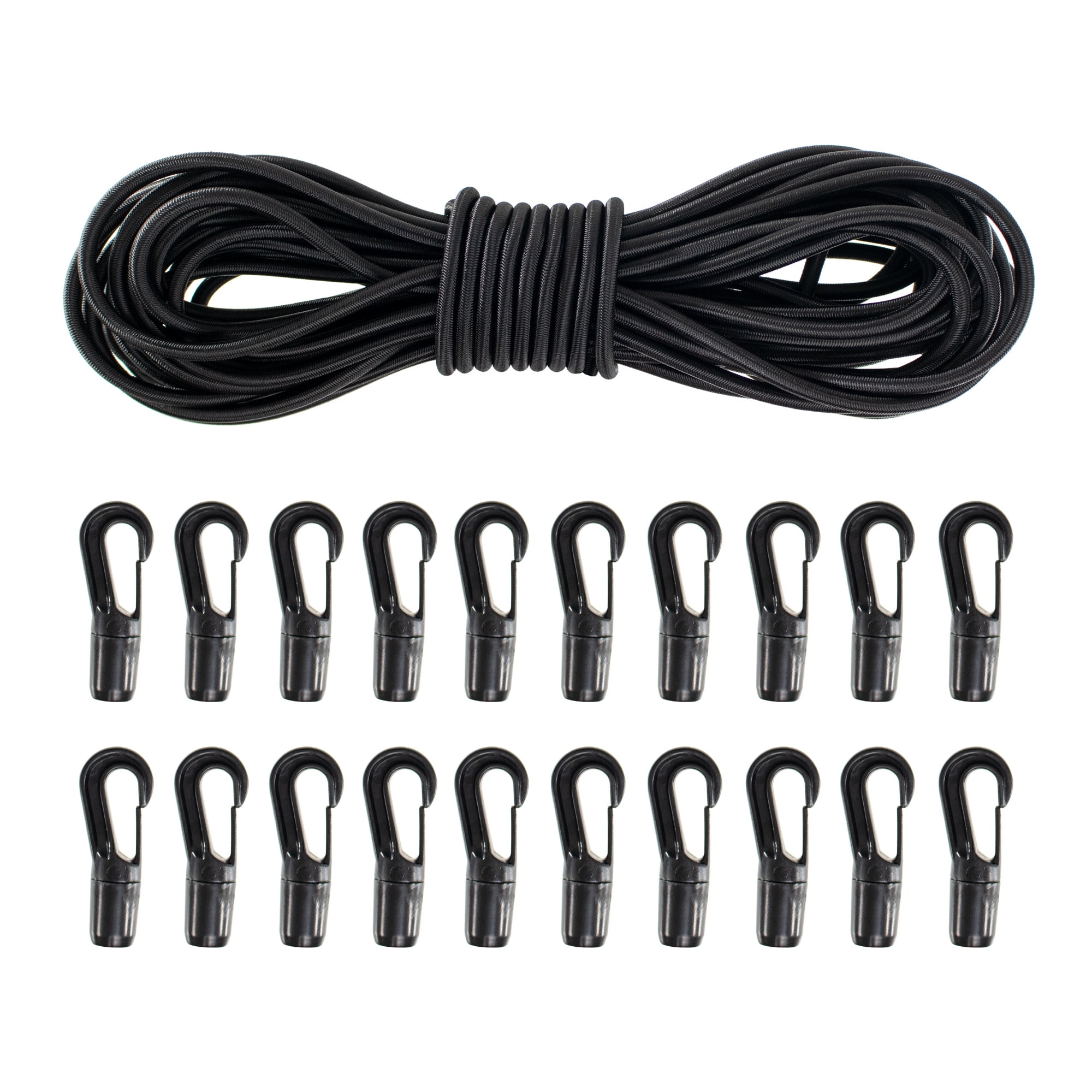 Paracord Planet ¼” Elastic Shock Cord – Bungee Cord with Hooks – All Black – Multiple Rope and Pack Sizes – Outdoor Activities