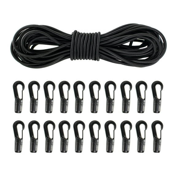 Paracord Planet ¼” Elastic Shock Cord – Bungee Cord with Hooks – All Black – Multiple Rope and Pack Sizes – Outdoor Activities