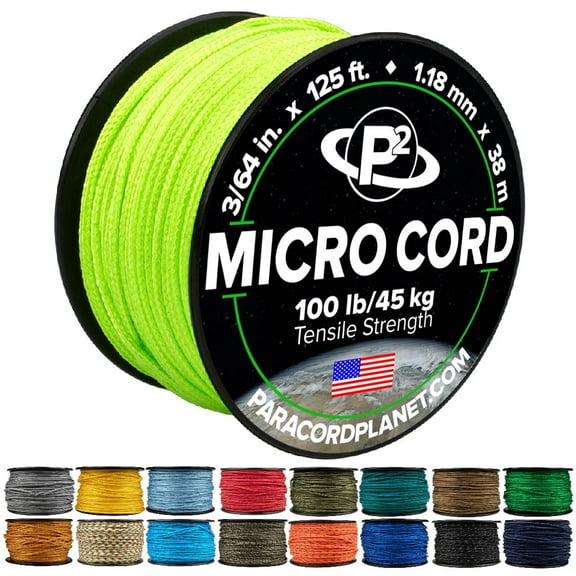Paracord Planet Micro Paracord – Thin Braided Cord for Crafting, Fishing, and DIY Projects in 125 ft Spools – Neon Green