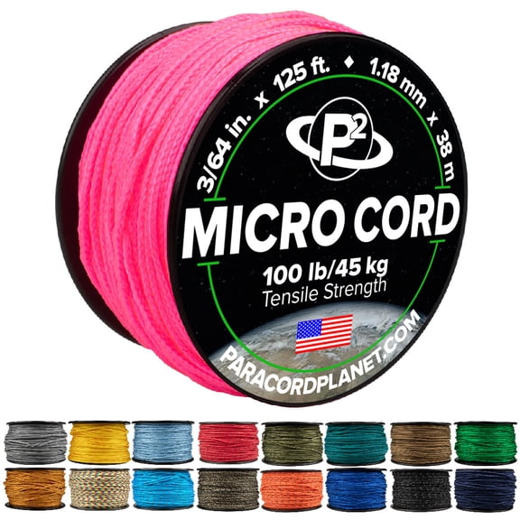 Paracord Planet Micro Paracord – Thin Braided Cord for Crafting, Fishing, and DIY Projects in 125 ft Spools – Neon Pink