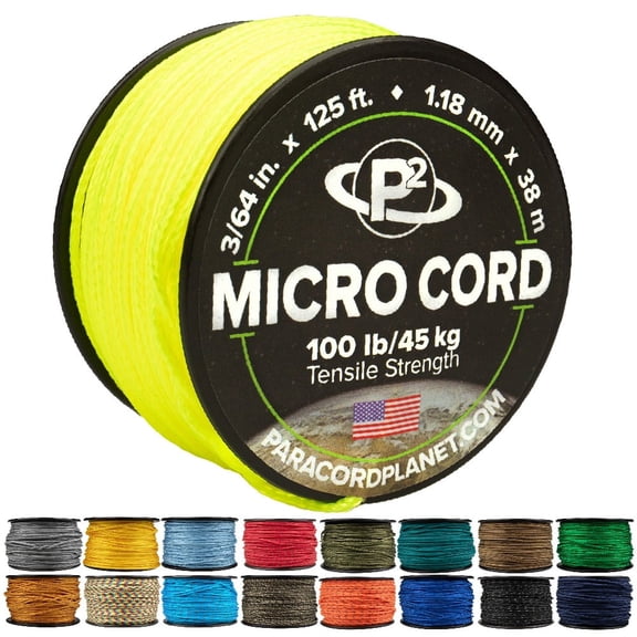 Paracord Planet Micro Paracord – Thin Braided Cord for Crafting, Fishing, and DIY Projects in 125 ft Spools – Neon Yellow