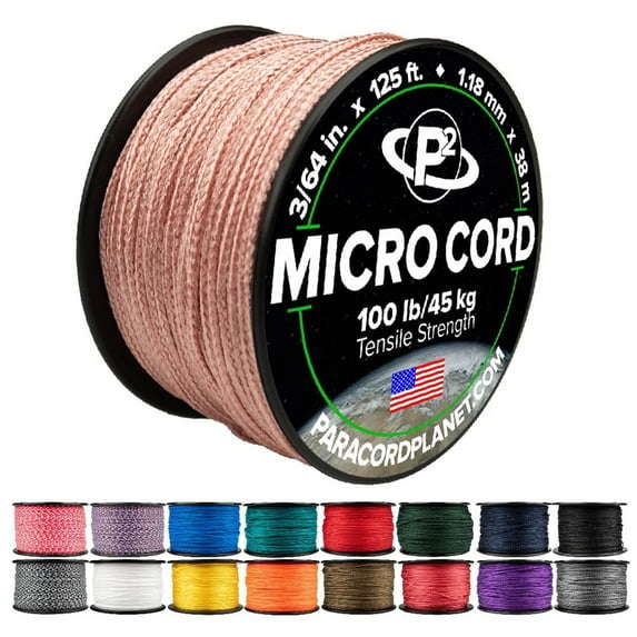 Paracord Planet Micro Paracord – Thin Braided Cord for Crafting, Fishing, and DIY Projects in 125 ft Spools – Rose Gold