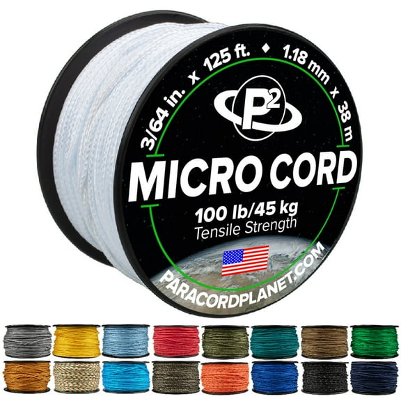 Paracord Planet Micro Paracord – Thin Braided Cord for Crafting, Fishing, and DIY Projects in 125 ft Spools – White