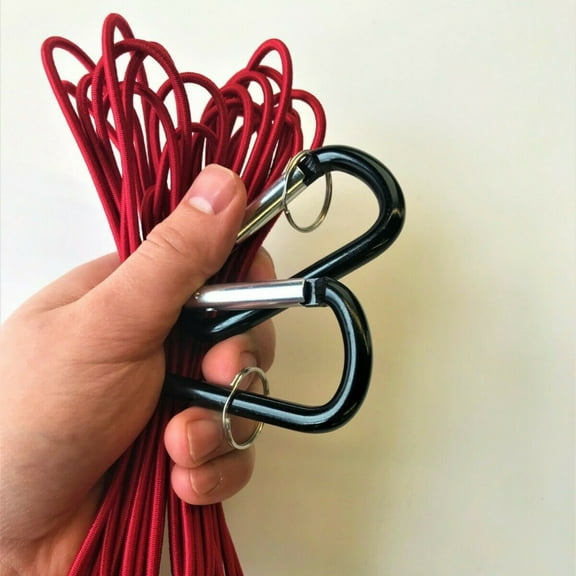 Paracord Planet Shock Cord - 25 Feet Red 1/8" Marine Grade Bungee Cord with 2 Carabiners - Made in USA - Stretch Cord