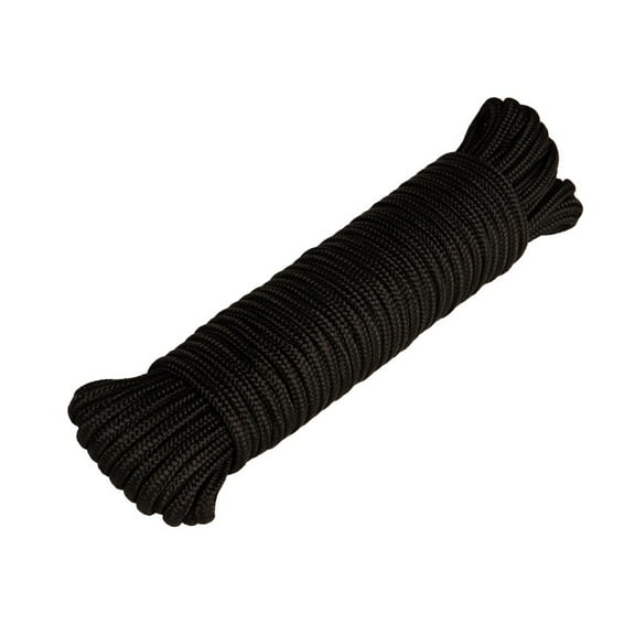 Paracord Planet Utility Cord – Diamond Braided Polypropylene Cord for Camping & Hiking – 5/32" x 50' (Black)