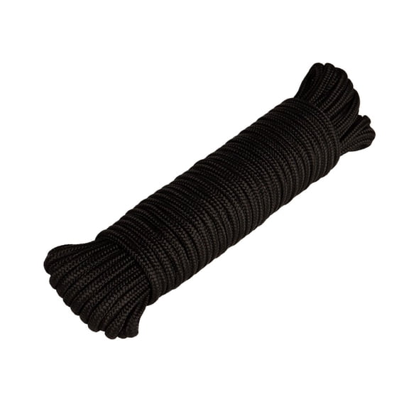 Paracord Planet Utility Cord – Diamond Braided Polypropylene Cord for Camping & Hiking – 5/32" x 50' (Black)