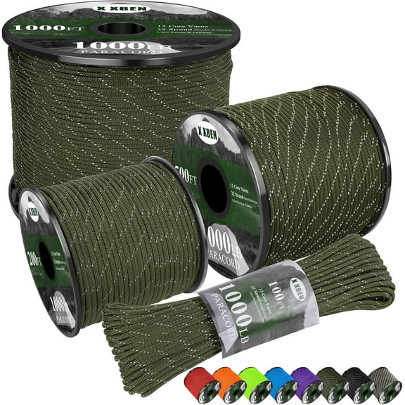 Paracord Reflective 1000lb, 50/100/200/500/1000ft 4mm, 13 trand Rope, Tactical Parachute Cord for Camping, Fihing, Clotheline, Hammock, Tent & urvival Brlet, Army Green