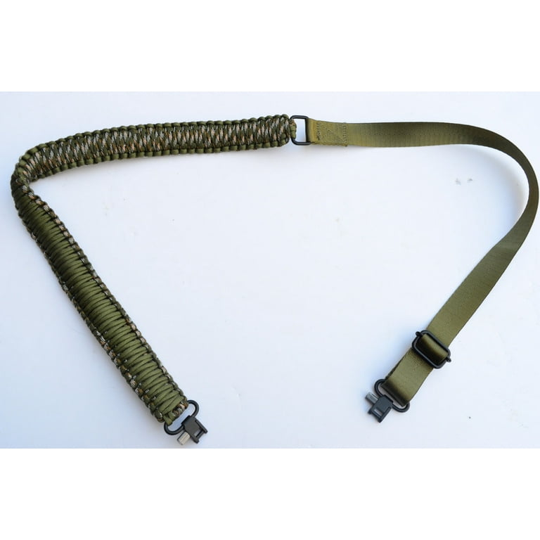 Paracord Rifle Hunting Sling 2 Point Stud Swivel Attachments - Green Camo 