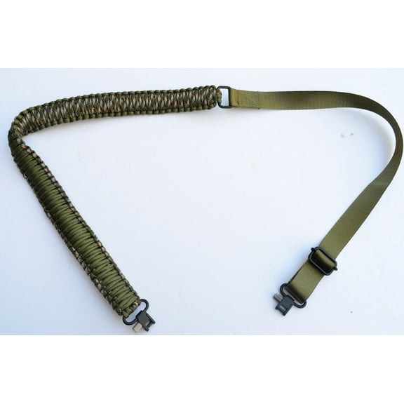 Paracord Rifle Hunting Sling 2 Point Stud Swivel Attachments - Green Camo