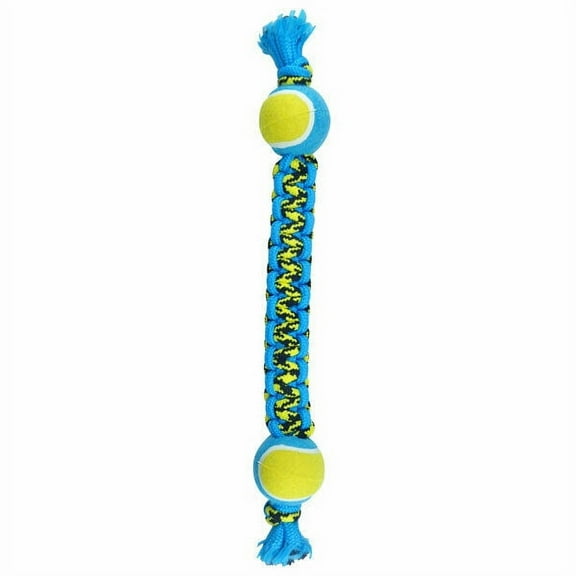 Paracord Rope Big Dog Toys Durable Braided Double Tennis Ball Tug 18.5" Large (Blue / Yellow)