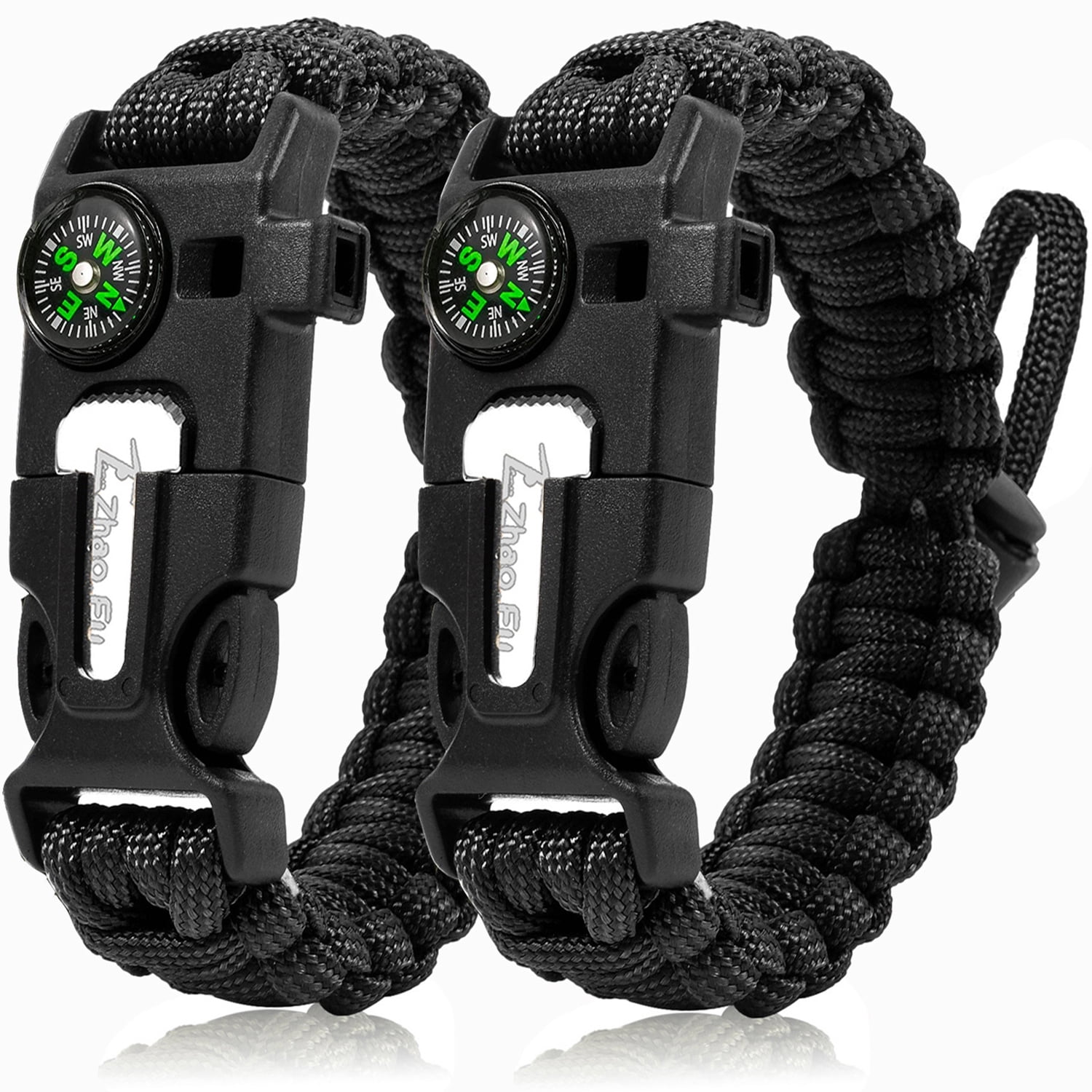 Paracord Survival Bracelet  Flint Fire Starter  Whistle  Compass  Mini  Saw  Strong Rescue Rope  Adjustable Band Size  Camping  Bushcraft   Emergency Kit Black  Walmartcom