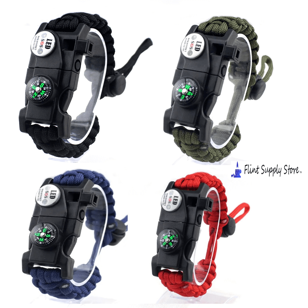 Paracord Survival Bracelet Fire Starter, Compass Whistle, SOS Led Light ...