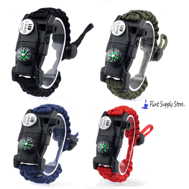 550 Paracord Survival Bracelet With Flint Fire Starter, Compass & Whistle – Multi-Tool Kit