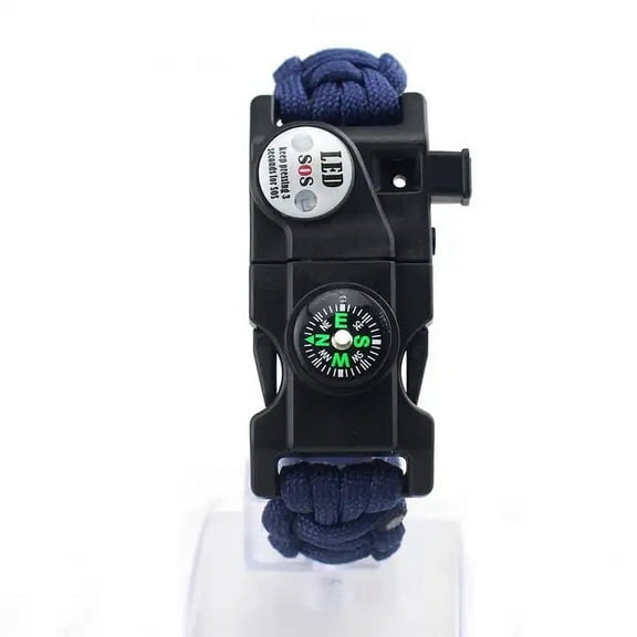 Paracord Survival Bracelet Fire Starter, Compass Whistle, SOS Led Light Green or Black