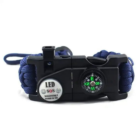 Paracord Survival Bracelet Fire Starter, Compass Whistle, SOS Led Light Red or Blue