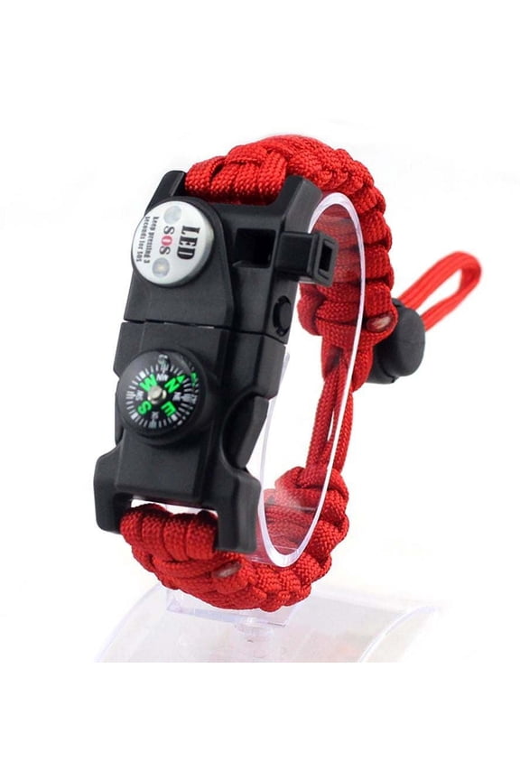 Paracord Survival Bracelet Fire Starter, Compass Whistle, SOS Led Light Red or Blue
