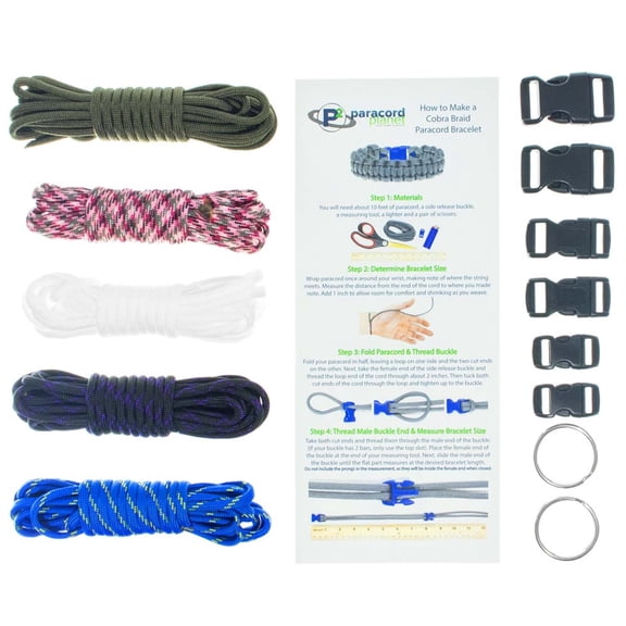 Paracord Survival Bracelet & Project Kit - 550 Parachute Cord, Buckles, Carabiners, Key Rings - (Starter & Hardware Kits Include Paracord Needle & Tongs) - Made in USA