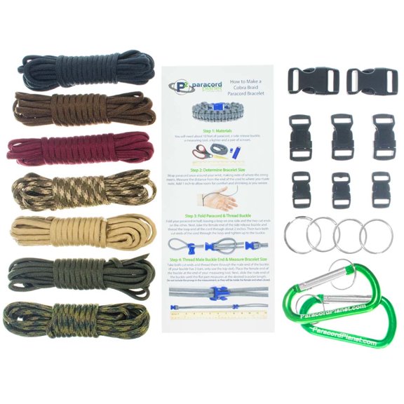 Paracord Survival Bracelet & Project Kit - 550 Parachute Cord, Buckles, Carabiners, Key Rings - (Starter & Hardware Kits Include Paracord Needle & Tongs) - Made in USA