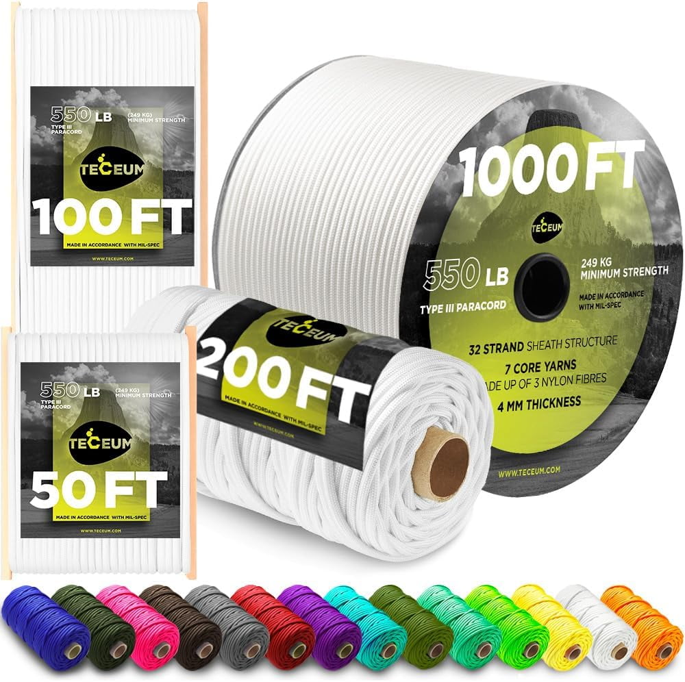 Mil Spec Rope Paracord Type III 550 White – 50 ft – 4mm – Tactical Rope MIL-SPEC ...