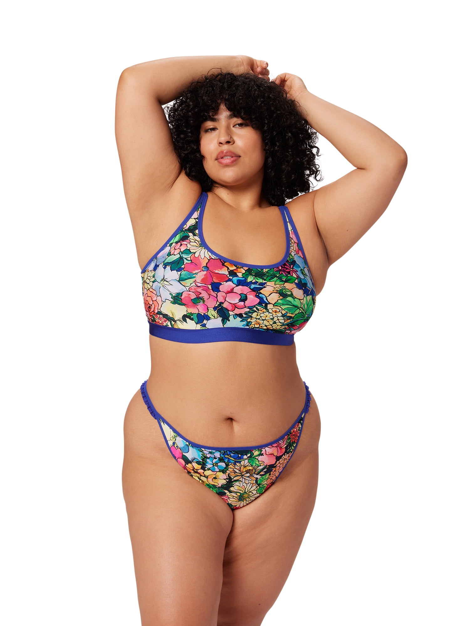 Parade Floral Print Scoop Bralette and Ruffle Thong Set, Sizes XS to 3XL