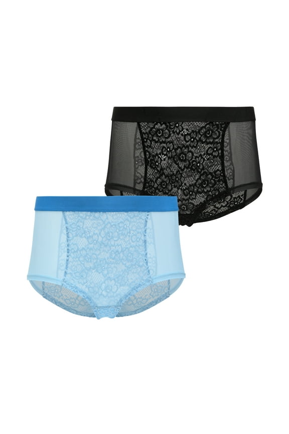 Lace Mesh Boyshort Underwear, 2-Pack, Sizes XS to 3XL
