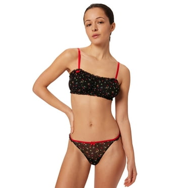 Parade Mesh Cherry Print Bralette and Thong Set, Sizes XS to 3XL