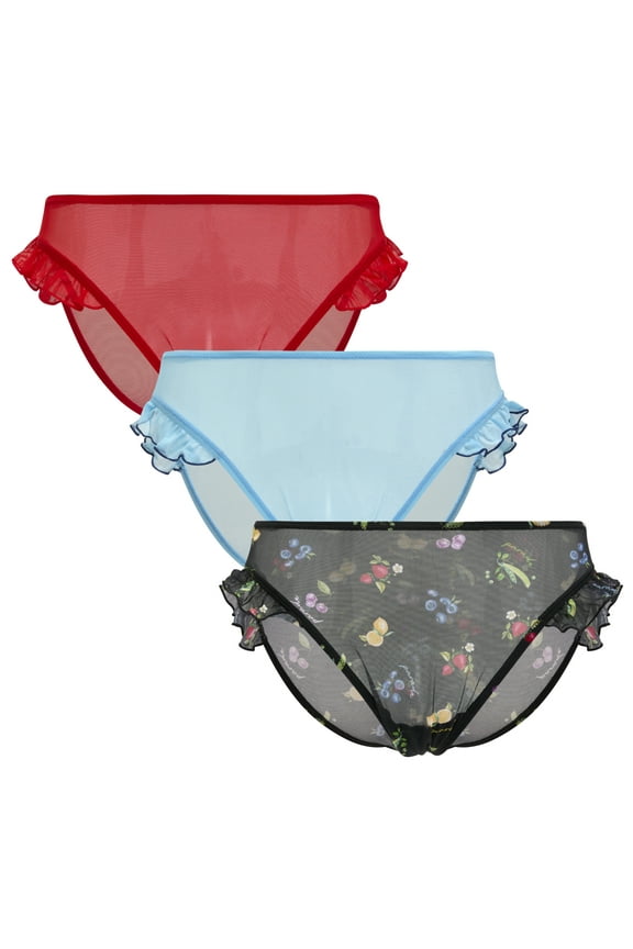 Mesh Ruffle Cheeky Underwear, 3-Pack, Sizes XS to 3XL