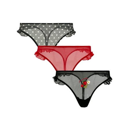 Parade Mesh Ruffle Thong Underwear, 3-Pack, Sizes XS to 3XL