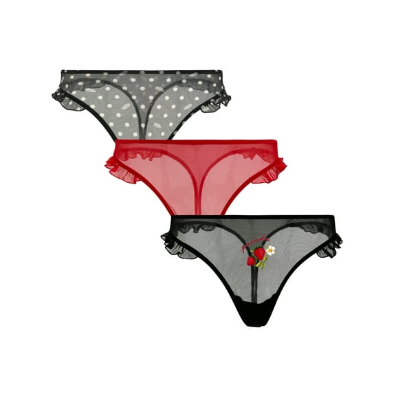 Parade Mesh Ruffle Thong Underwear, 3-Pack, Sizes XS to 3XL