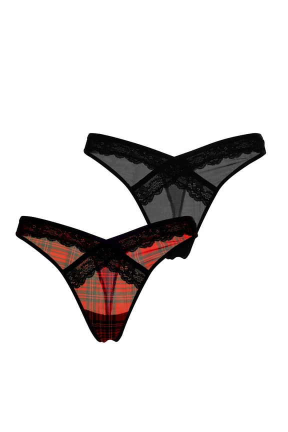 Silky Mesh Lace Thong, 2-Pack, Sizes XS to 3XL