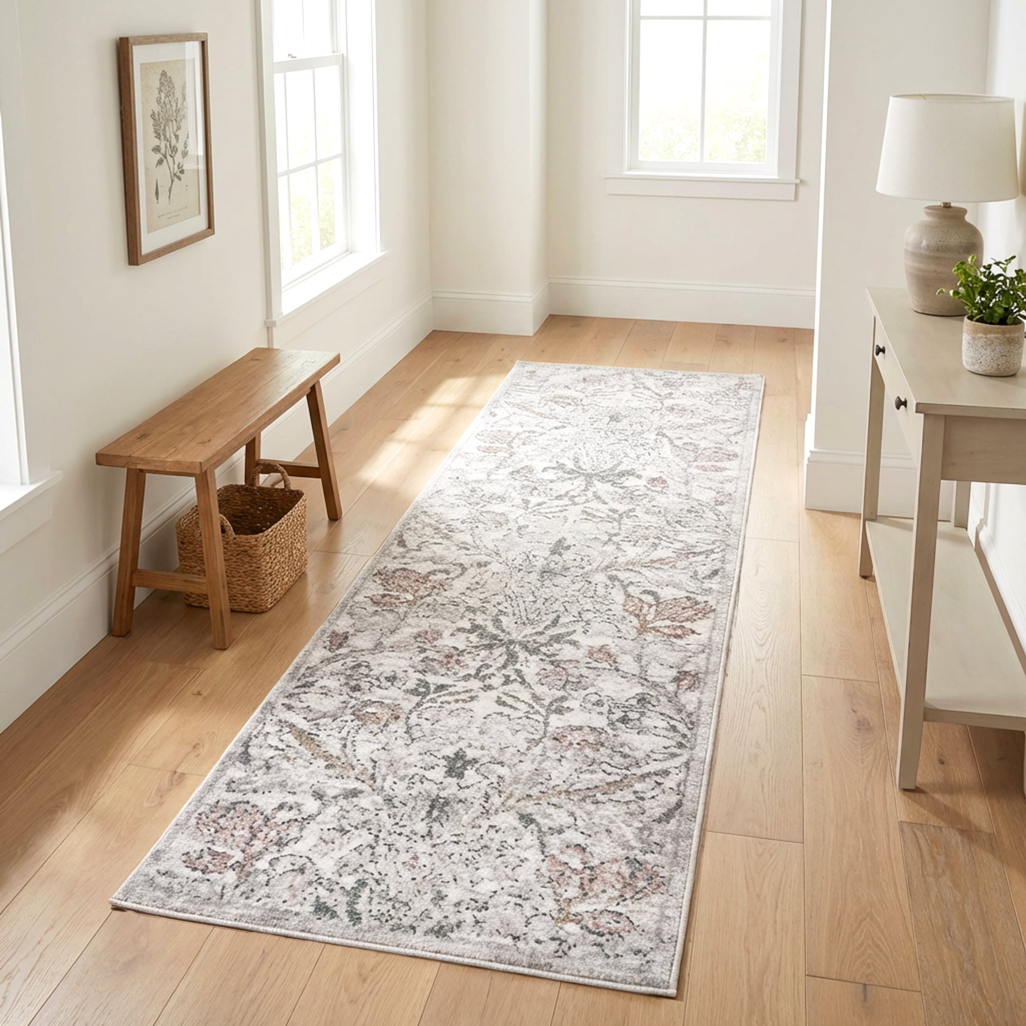 Paradis Hora Transitional Floral Beige Area Rug, 2x8