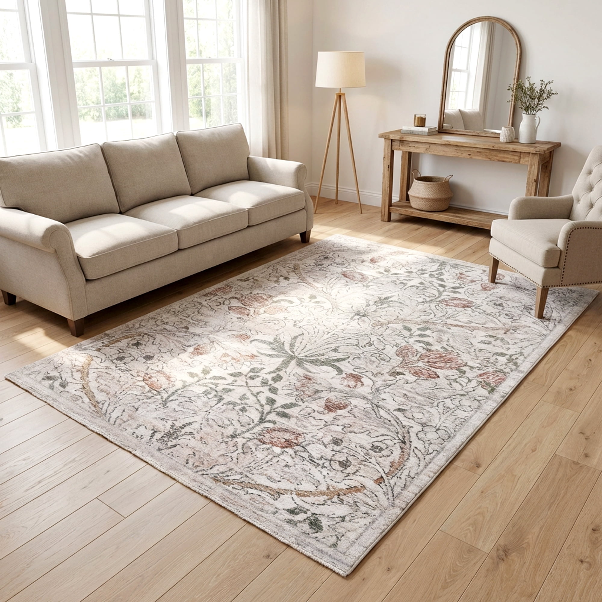 Paradis Hora Transitional Floral Beige Area Rug, 6x9