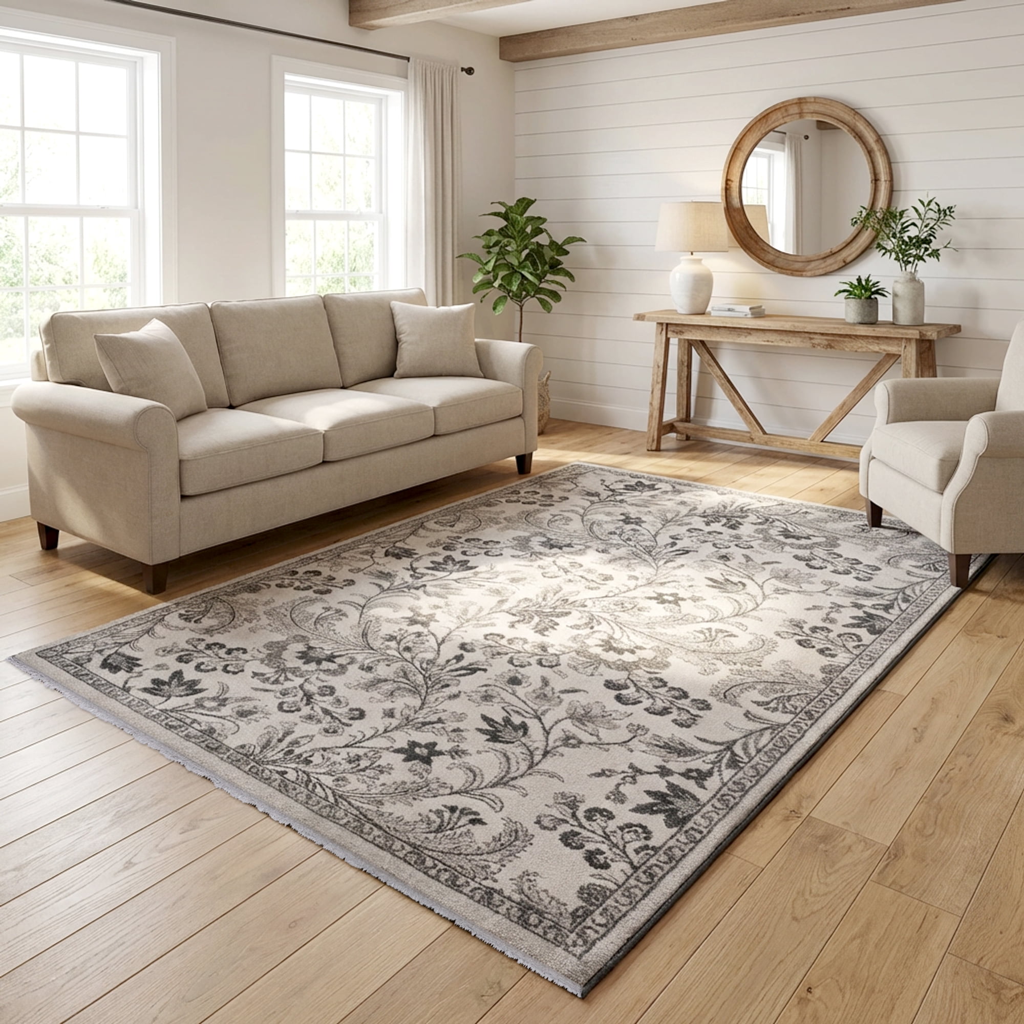 Paradis Noctis Transitional Floral Beige Area Rug, 8x10