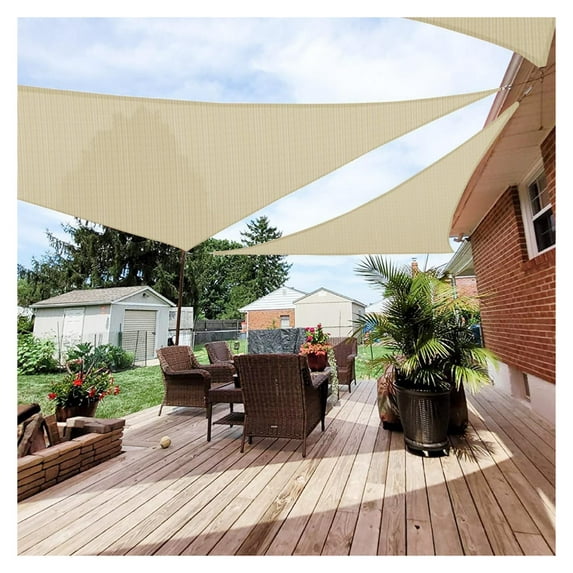 Paradise 10' x 10' x 10' Sun Shade Sail Triangle Canopy, Permeable Shade Cloth Fabric Sunlight Block Cover HDPE Deck Awning for Outdoor Backyard Pergolas Roof Shading, Beige
