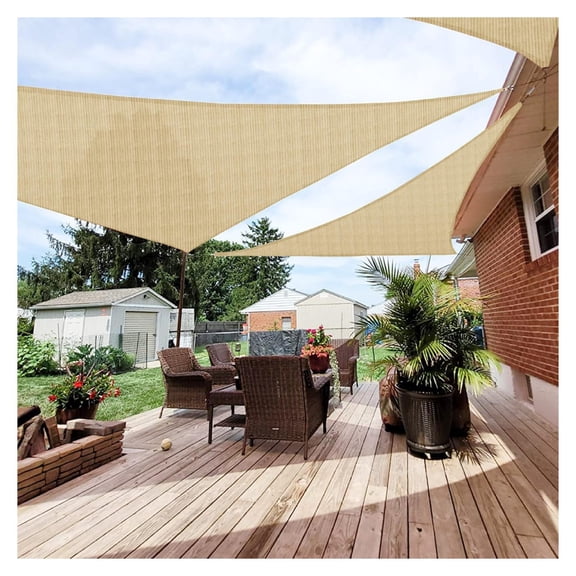 Paradise 12' x 12' x 12' Sun Shade Sail Triangle Canopy, Permeable Shade Cloth Fabric Sunlight Block Cover HDPE Deck Awning for Outdoor Backyard Pergolas Roof Shading, Sand