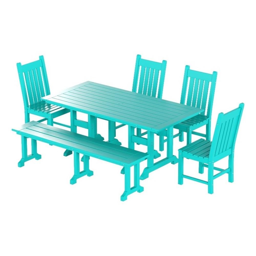 Turquoise 6-Piece HDPE Outdoor Dining Set with Bench