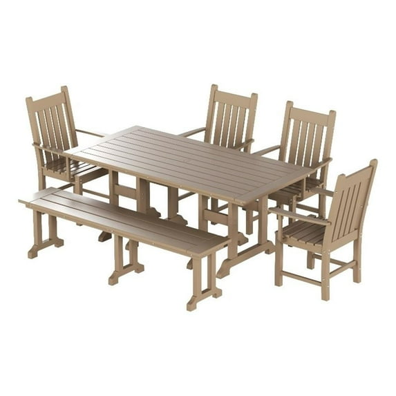Paradise 6-Piece Dining Table and Arm Chair Set with Dining Bench