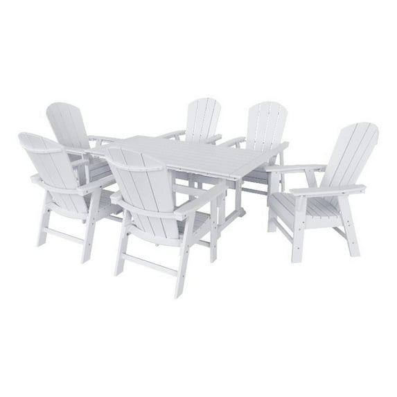 Paradise 7-Piece Rectangle Table Modern Adirondack Chair Dining Set