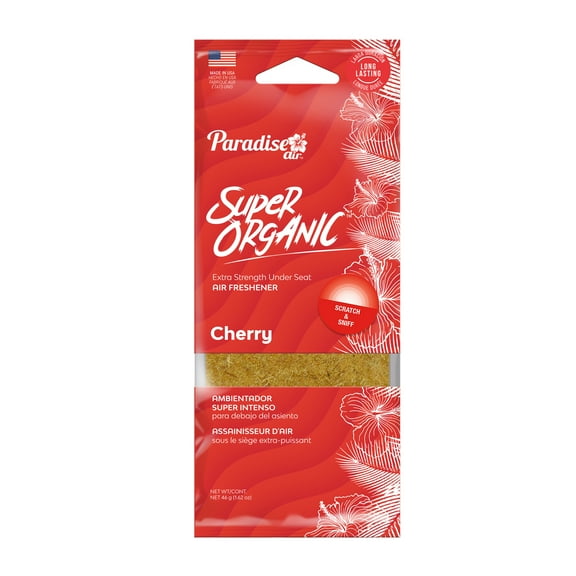 Paradise Air Super Organic Extra Strength Air Freshener, Under the Seat, in the Door Pocket, 1.62 oz, Cherry