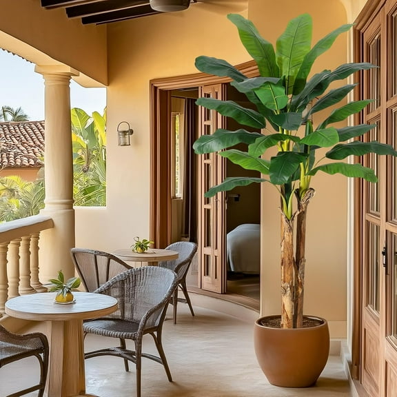 Paradise Artificial Plant,Faux Banana Tree with Grey Planter for Home Office Wedding Decor