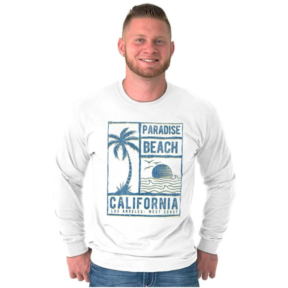 Paradise Beach California Palm Tree Long Sleeve TShirt Men Women Brisco Brands S