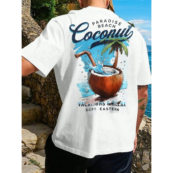 Paradise Beach Coconut Print Vacation Tee