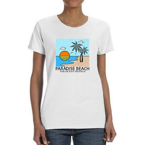 Paradise Beach Ocean Travels Shaped T-Shirt Women -Image by Shutterstock, Female XX-Large