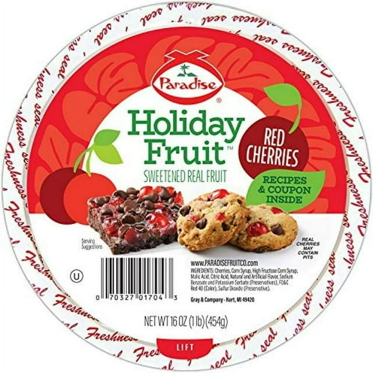 Paradise Red Whole Cherries, 16 Ounce, Glace Fruit for Baking