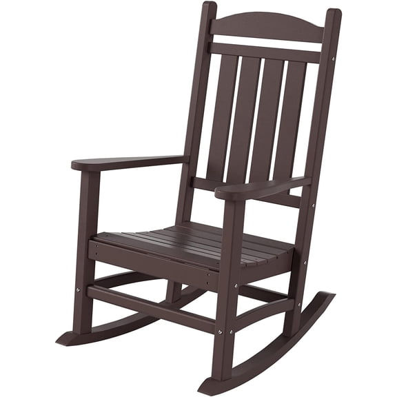 Paradise Classic Adirondack Plastic Outdoor Porch Furniture Rocking Chair High Back HDPE Poly Lumber, Dark Brown