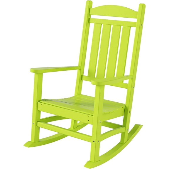 Paradise Classic Adirondack Plastic Outdoor Porch Furniture Rocking Chair High Back HDPE Poly Lumber, Lime