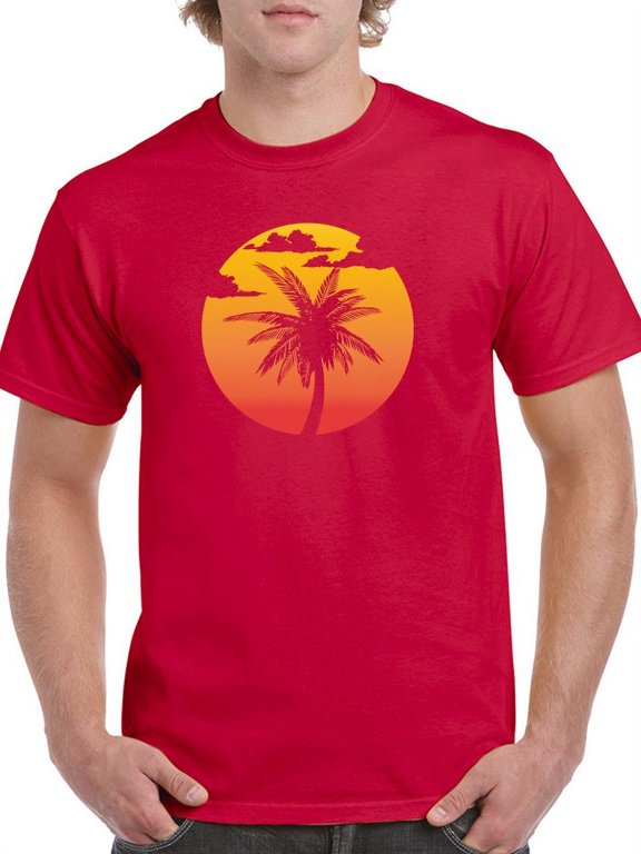 Paradise Cloudy Summer Palm Trees Graphic Men Red T-Shirt, Male XX-Large